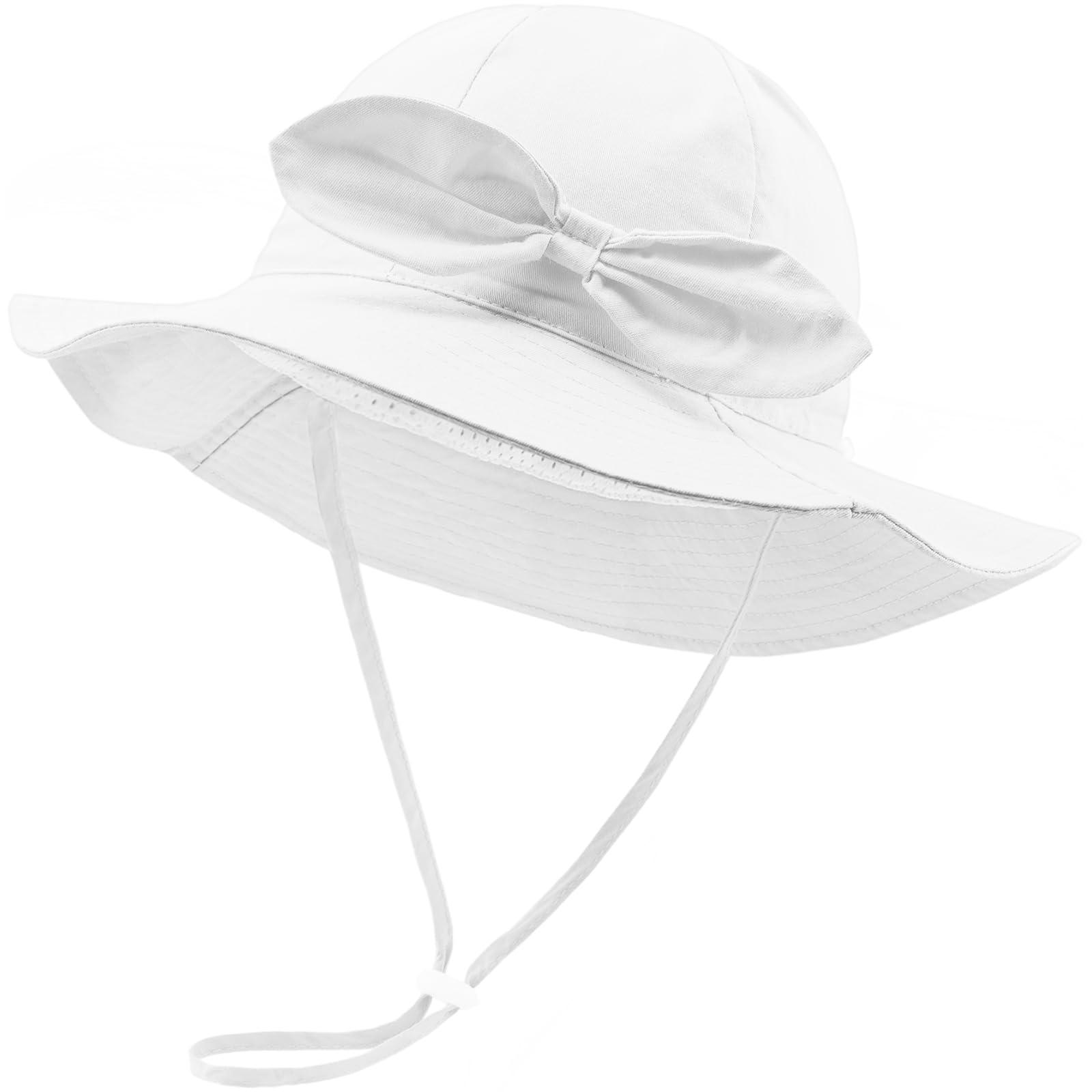 DRESHOW Baby Sun Hat Toddler Sun Protection Beach Cap with Bow Wide Brim Unisex Summer Bucket Hats with Chin Strap UPF 50+