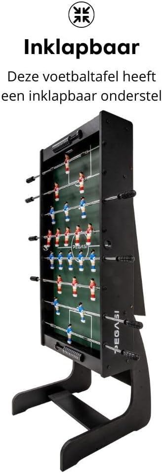Pegasi Foldy Foosball Table in folded, upright storage position