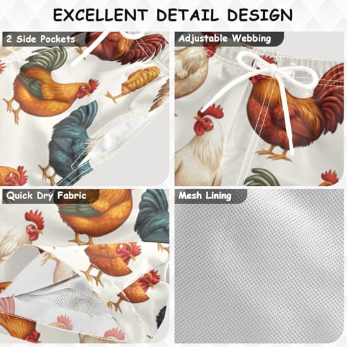 Pigsaly Boys Swim Trunks Chickens Farm Cockerel Boys Board Shorts Swimsuit Swimwear Summer Bathing Suit 5T Multicolor3