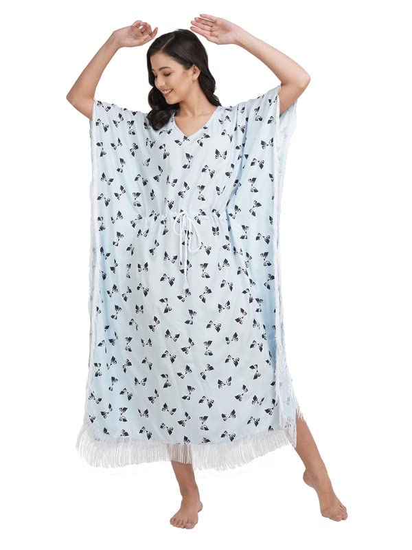 Cool Blue Kaftan with Beautiful Bow-Print (L)-image-17