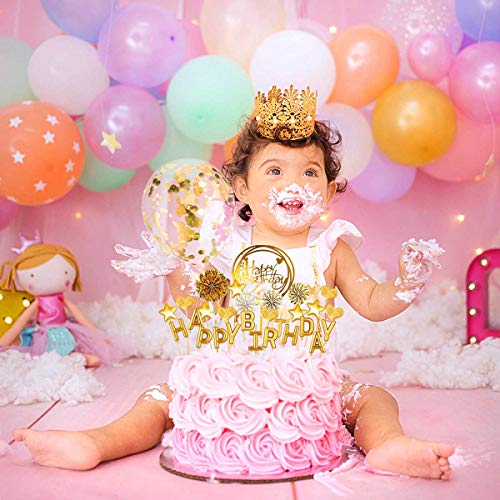 Birthday Cake Topper Set Happy Birthday Cupcake Topper Letters Cake Candles Toppers Confetti Balloon Stars Hearts Birthday Hat & Fan Cupcake Toppers, Birthday Cake Decoration Supplies (Gold) #TOP4
