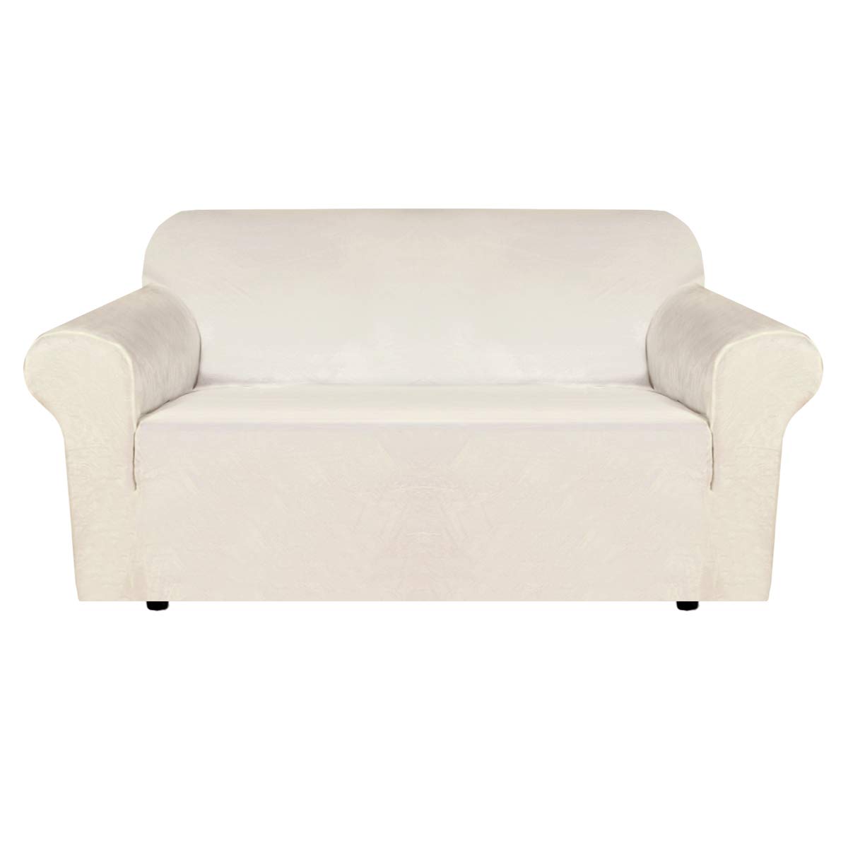 H.VERSAILTEX Stretch Velvet Loveseat Covers for 2 Cushion Couch Covers for Living Room Sofa Covers Slipcovers with Non Slip Straps Bottom, Ultra Thick Comfy Velour (Width 58"-72", Ivory)