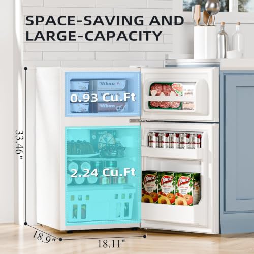 Image of Antarctic Star 3.1 Cu.Ft.Compact Refrigerator with Freezer,Mini Fridge 2-Door with Adjustable Removable Shelves,For kitchen /Apartment /Dorm /Office,WHITE