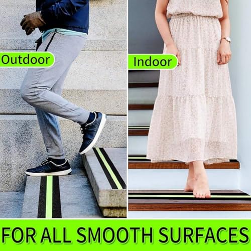 Image of Aarni 10-Meter Anti Slip Tape with Glow in Dark Stripe for Stairs Waterproof Non Slip Strips for Stair Treads Black & Green Non-Slip Traction Tapes