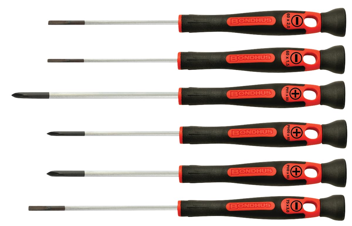 Bondhus Juego de 6 destornilladores ranurados y Phillips aislados PrecisionGrip; 1/16, 5/64, 1/8, PH00, PH0 y PH1