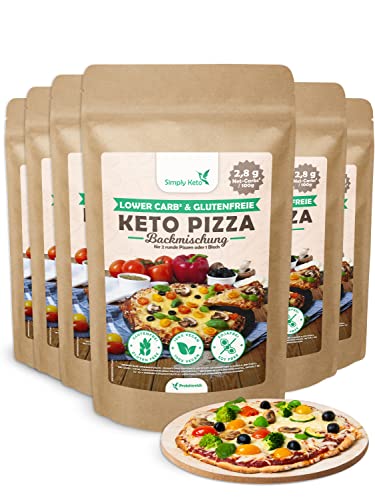 Simply Keto Lower Carb* & Keto Pizza Backmischung - Für 12x Pizza oder 6x Pizzablech - Nur 2,8g Kohlenhydrate pro 100g - Vegan Protein - Glutenfrei & Kalorienarm - 6x 290g