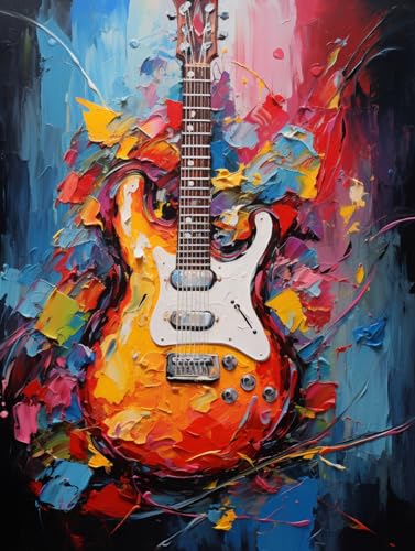 DIY Stamped Cross Stitch Kits for Beginners Easy Textured Colorful Guitar 11CT Needlepoint Embroidery Counted Cross Stitch Kits Art Craft Wall Decoration and Gift 50x65cm(6)