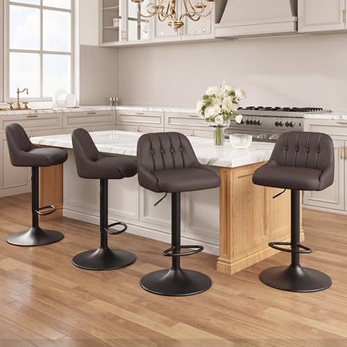Image of MALOL Bar Stools Set of 4, Swivel Bar Chairs, Modern Adjustable PU Leather Upholstered Barstools Counter Height with Tufted Back for Bar, Kitchen Counter Island, Dining Room, Brown