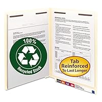 Smead 100% Recycled End Tab Fastener File Folder, Shelf-Master Reinforced Straight-Cut Tab, 2 Fasteners, Letter Size, Manila, 50 per Box (34160)