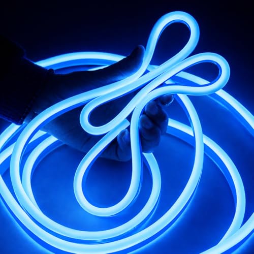 Image of Neon Strip Light, 13.1 feet, Flexible Silicone LED, IP65 Waterproof, with 12V Adaptor, for Bedroom, Gaming Room & Home Decor | 4 Meter | Blue