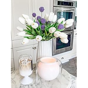 Beferr white tulips artificial flowers 18pcs faux silk tulip real touch tulip fake flowers bouquets arrangements for easter spring flowers valentines day mothers day flower gifts home table decor  urban country home decor
