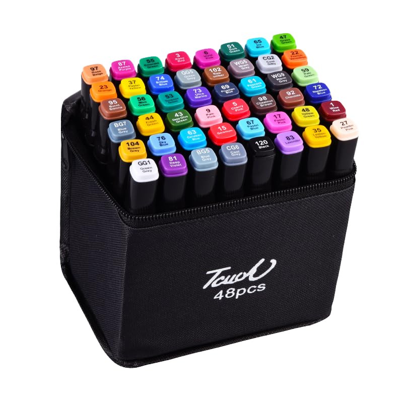 Image of JOUET Alcohol Markers Set of 48 Dual Tip Brush & Color Marker Pens for Drawing, Sketching, Calligraphy, and Colouring | Multicolor Dual Tip Sketch Pens for Artists, Kids & Adults