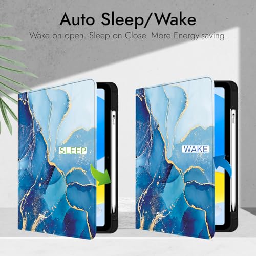 Image of Robustrion Cover Case for iPad 11th Generation (A16) / 10th Generation Cover, Folio Cover Case with [Pencil Holder] [Auto Sleep Wake] for iPad 10th Gen 10.9 inch / 11th Gen 11 inch - Marble Blue