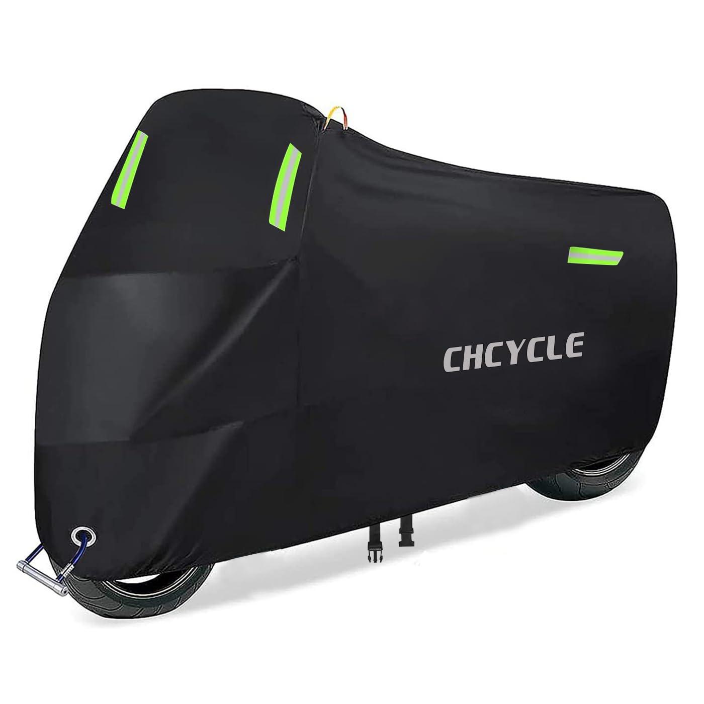 Housse de moto 300D robuste, étanche, toutes saisons, housse universelle pour cyclomoteur, extérieur avec trous de verrouillage et sac de rangement (noir, taille XXL)