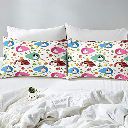 Guinea Pig Bedding Set Cartoon Guinea Pig Printed Duvet Cover Set for Kids Boys Girls Cute Animal Comforter Cover Leaves Vegetable Quilt Cover Bedroom Collection 3Pcs King Size - Image 3