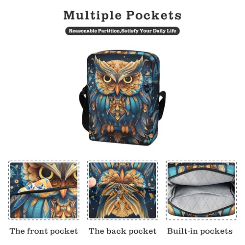 messenger bag crossbody Small Crossbody Bags For Women Purse For Teens Adjustable Strap for business business- The Bohemian Owl Black2