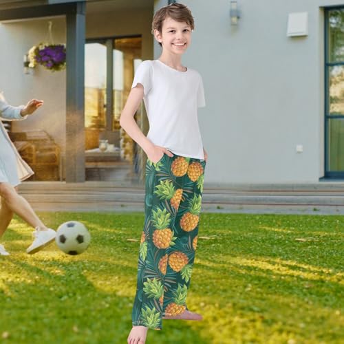 visesunny Boys Pants Tropical Green Pineapple Loose Jogger Pants Soft Elastic Trousers Long Bottoms with Pockets M4