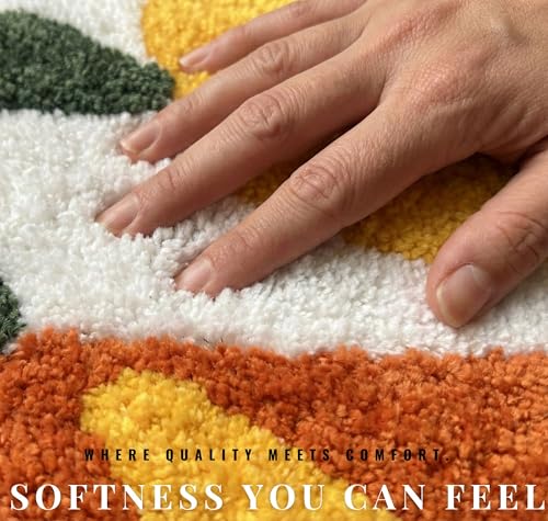 Image of VAS COLLECTIONS Luxurious 2000 GSM Microfiber Bath Mat | Super Soft, Thick & Fluffy | Anti-Skid, Super Absorbent, Bathroom /Bedroom /Kitchen /Door Mat (40x60 cm, Pack of 1) (Blue & Yellow Leaf)