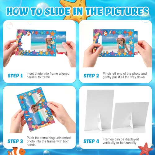 Image of AmazingSpark 50 Pack Ocean Theme Picture Frames 4x6, Under the Sea Paper Photo Frames Bulk, Beach Nautical Frame Decorations for Party, Table Centerpieces, Photo Booth Props & Home Decor