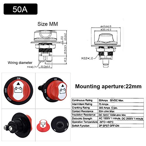 Iryna Battery Isolator Selector Switch For Boat,Waterproof Battery Master Disconnect Switch Power Cut/Shut Off Kill Switch Max Dc 50V 50A Cont 75A Int For Car Marine Yacht Rv Atv Vehicles #TOP7