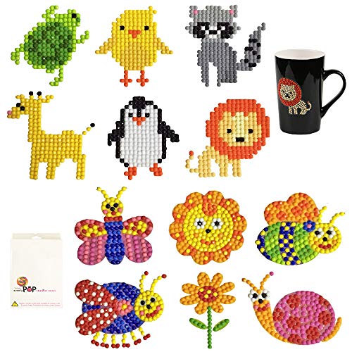 5D Diamond Painting Stickers Kits for Kids Diamond Painting Stickers Animal Diamond Dots Big Size Paint with Diamonds Kits DIY Arts Crafts - 12 Pack