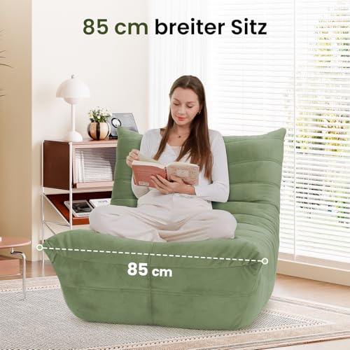 Meskanu Loungesessel für kleine Räume, Bodensofa Lazy Sofa mit Memory Schaum, Cloud Couch aus Wildlederimitat, Kleines Sofa für Schlafzimmer und Wohnzimmer, Grün
