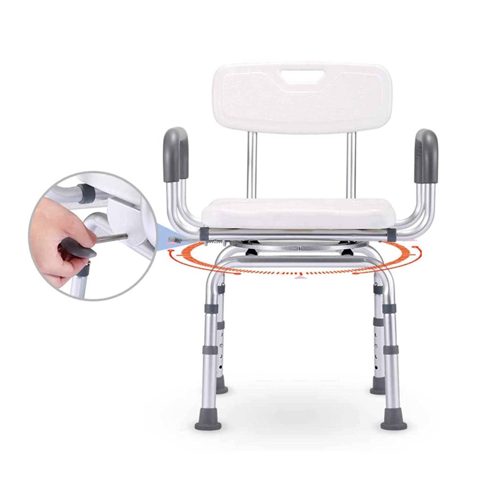 Silla de ducha giratoria resistente con brazos y respaldo, asiento de ducha, taburete de seguridad antideslizante para personas obesas, banco de ducha ajustable para un fácil acceso y comodidad en el