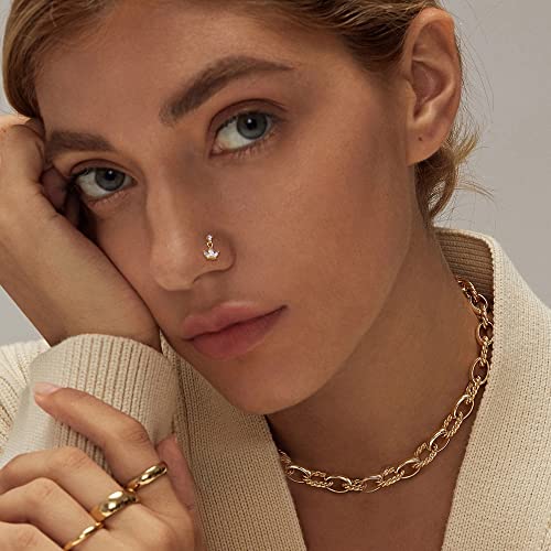 ORAZIO 9 PCS Dangle Nose Rings - L Shaped for Women, 20G Stainless Steel Nose Rings Studs with CZ Cross, Crown, Flower, Heart Dangling Piercing Jewelry4