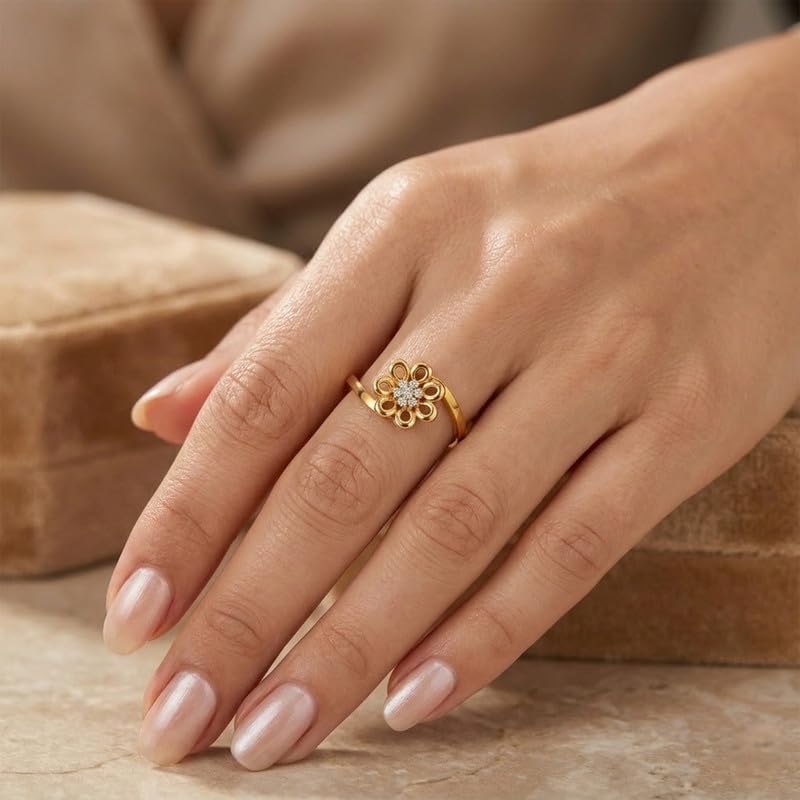 Image of DISHIS 18K /14K Yellow Gold Diamond Flower Ring for Women