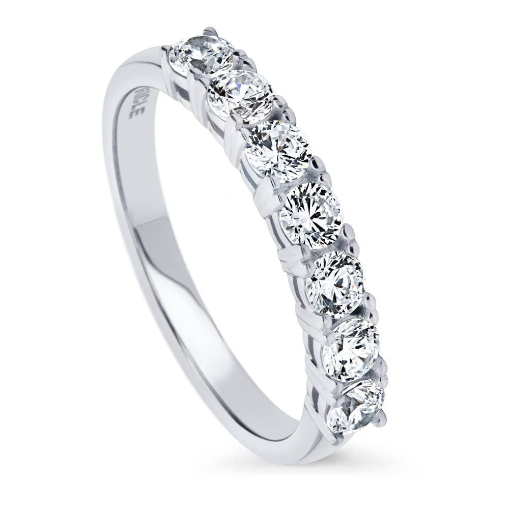 Sterling Silver 7-Stone Rings Stackable Half Eternity Band Ring for Women, Round Cut Cubic Zirconia CZ