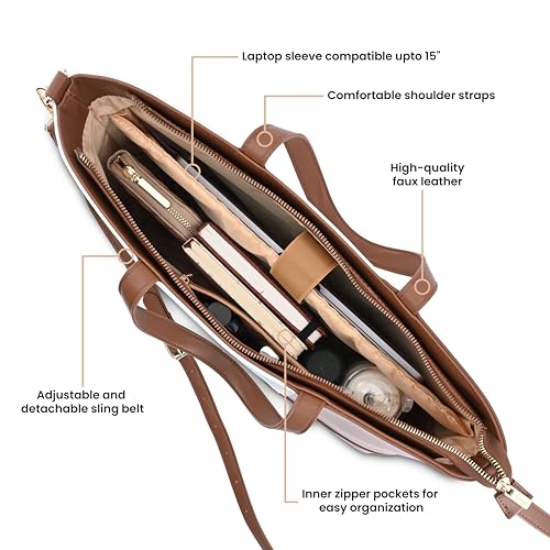 Image of Fastrack Colourpop Laptop Tote | Faux-Leather Women's Handbags | 15 inch Laptop Tote For Workwear And College, Brown