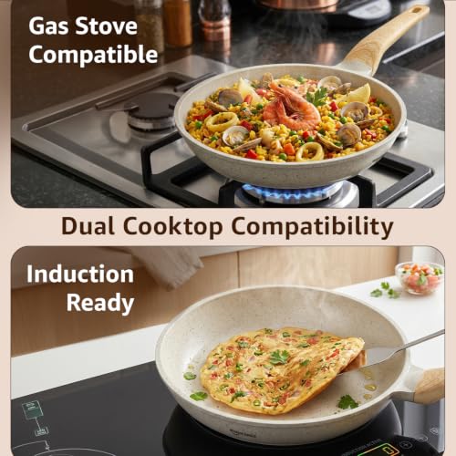 Image of Amazon Basics Ceramic nonstick Coating Fry Pan 24 cm| BPA-Free & PFOA-Free | Even Heat Distribution | Induction & Gas Compatible | Stay-Cool Handle | Dishwasher Safe | Ivory