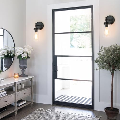 Image of Black Wall Sconces set of two, Modern Bathroom Sconces with Glass Shade | Indoor Wall Lights for Mirror Kitchen Living Room Hallway Cabinet Porch