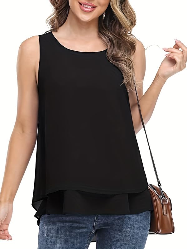 Haibang Camiseta sin Mangas Mujer Verano Camisetas Tirantes Cuello Redondo Camisola de Gasa Elegantes Holgado Blusas Top Ligero Transpirable Tank Tops Casual Color Sólido Básica T-Shirts Moda Camisa