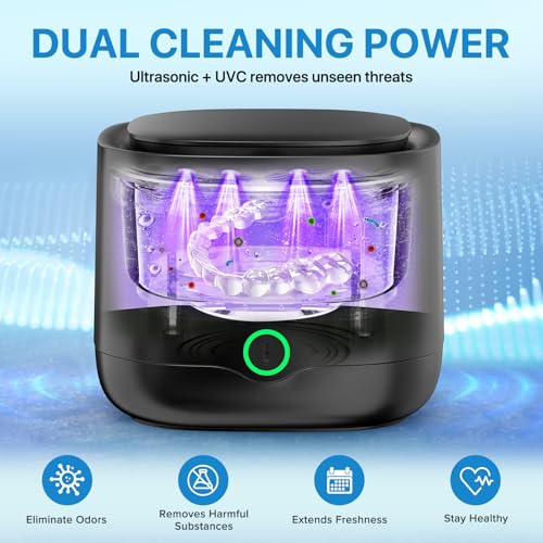 Image of Ultrasonic Retainer Cleaner with UV-C, 45kHz Rechargeable Dental Cleaning Machine 4000mAh, 200ML for Denture, Mouth Guard, Night Guard, Aligner, 3 Modes & 6 Cleaning Tablets