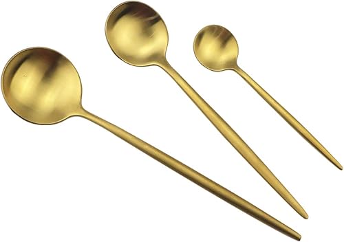 Miniatura 4 de Gugrida - Juego de 6 cubiertos de acero inoxidable 304 de oro mate, tenedor de postre de 7,2 pulgadas, juego de vajilla de camping vajilla para