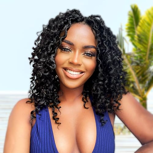 Goddess Locs Crochet Hair 12Inch 8Packs Pre Looped Faux Locs Crochet Hair with Curly Ends Bohemian Crochet Braids Hair for Black Women 1B