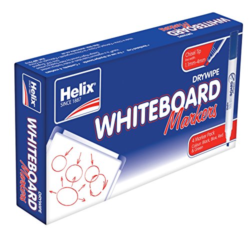 Helix Whiteboard Dry Wipe Marker Pens Chisel Tip x4 (Assorted)