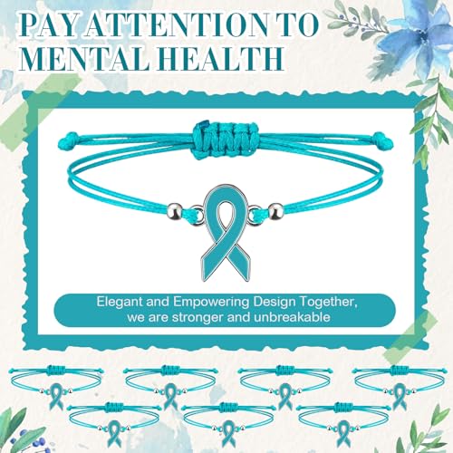 80 Pcs Ovarian Cancer Awareness Bracelets Adjustable Teal Ribbon Cord Fan Strap Braided Bracelet Inspiring Ovarian Cancer Gifts for Women Fighter3
