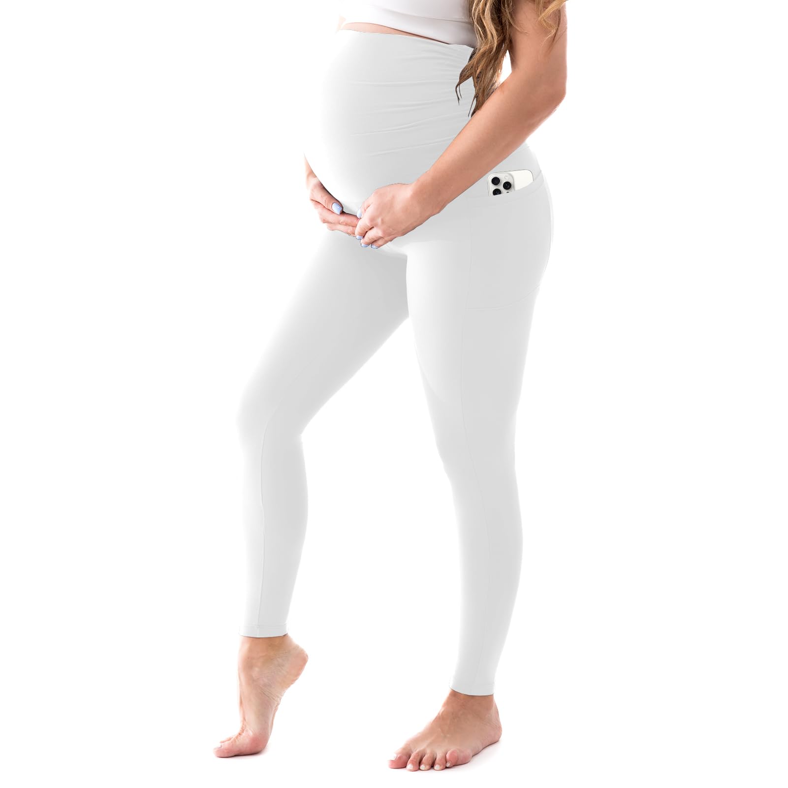 Walifrey Women's Maternity Leggings with Pockets，High Waist Opaque Comfortable Pregnancy Black Leggings — view 9
