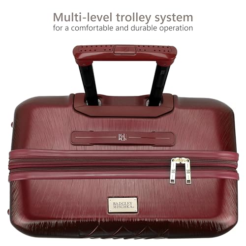 Badgley Mischka Diamond Hard Expandable Spinner Luggage Set (3 Piece) (Burgundy-Black Bars)4