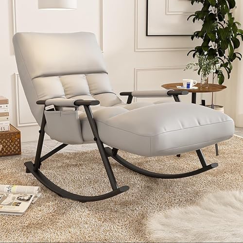 Moderna mecedora de respaldo alto para sala de estar y dormitorio, capacidad de 440 libras, elegante sillón de tela técnica, diseño ergonómico (gris con patas negras)