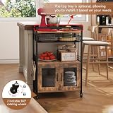Hencawima Coffee Bar Cabinet, 3 Tier Coffee Station Table on Wheels, 35.9" H Bar Cart with Wire Basket Drawer & 5 Hooks for Home Kitchen, Liquor Buffet Sideboard Cabinet (Rustic Brown)