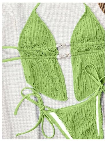 Image of RoseSeek Women's 2 Piece Boho Polka Dots Beaded Bikini Sets Sexy Swimsuits