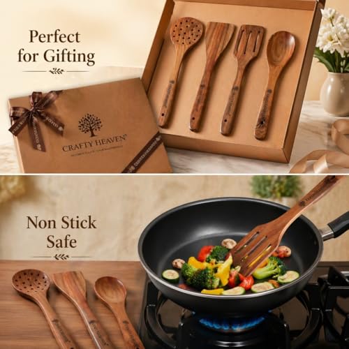 Image of Sheesham Wooden Utensil Set | Turner | Ladle and Spatuala | Wooden Spoon Set | Kitchen Utensils | Frying, Serving, Ladles, Dosa, Chapati and Rice Cooking (Set of 4)