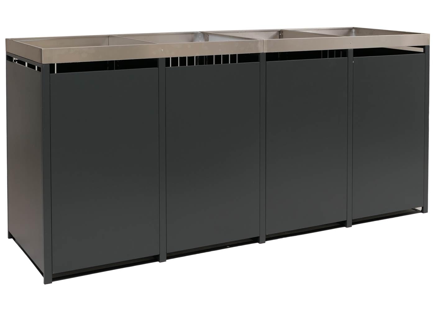 Mendler 4-częściowy pokrowiec na śmieci HWC-O67 – antracyt stal szlachetna | Pojemnik na śmieci, ze skrzynką na rośliny, metalowy, 125 x 260 x 84 cm, 95 kg