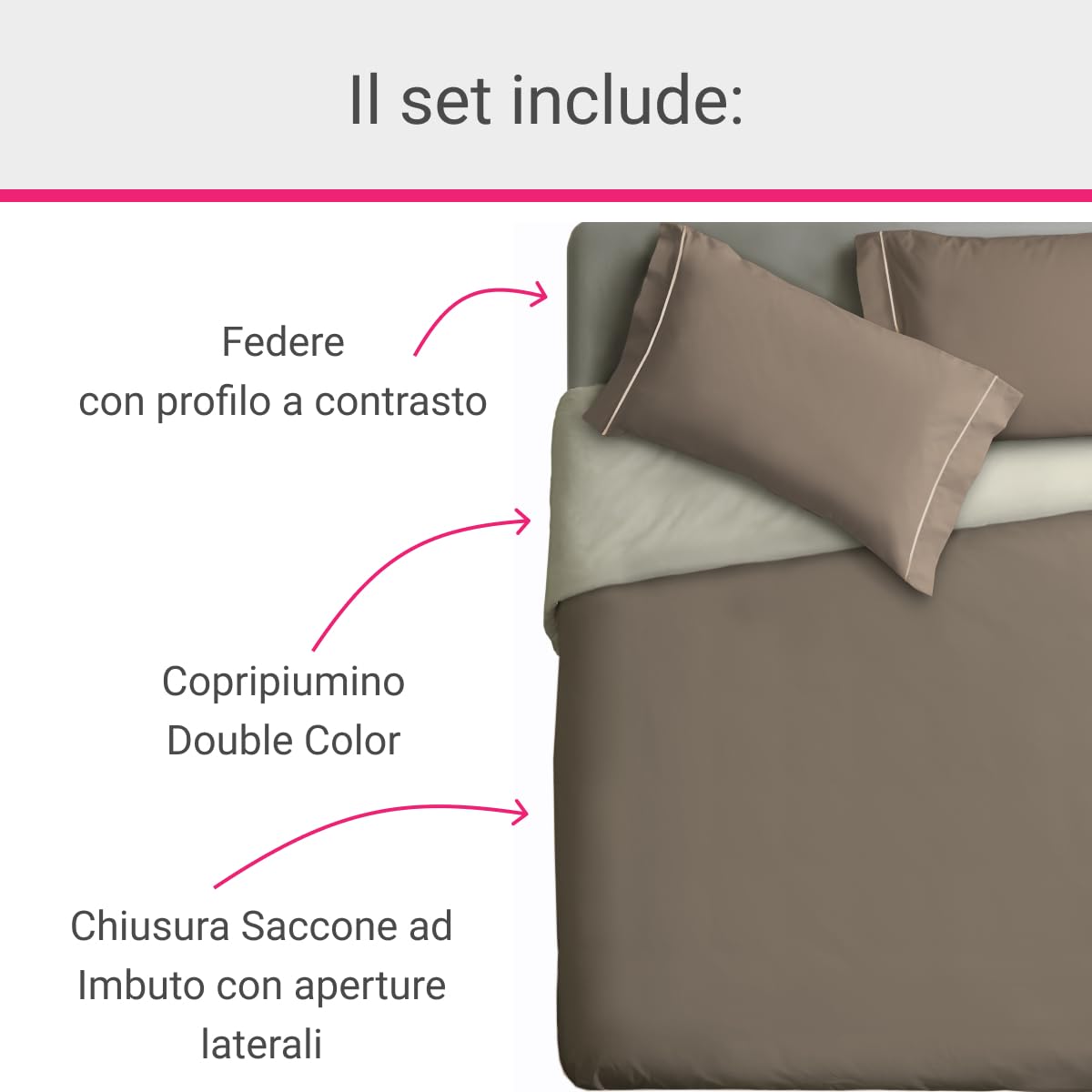 IPERSAN Parure Copripiumino Una Piazza E Mezza In 100% Cotone Percalle, 205x240 Cm, Con Federa 83x52 Cm, Chiusura A Imbuto, Made In Europe