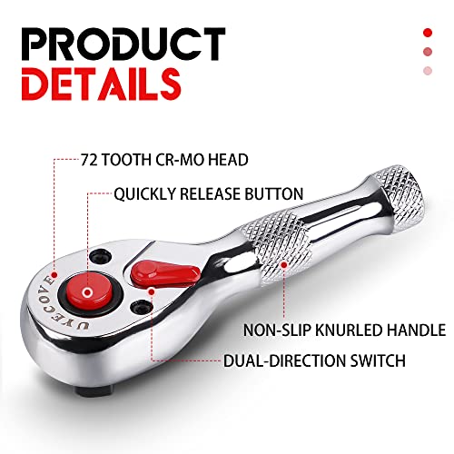 Image of Ratchet Set 3PCs-1 /4 3 /8 inch 1 /2 inch Drive Stubby Ratchet Wrench Set