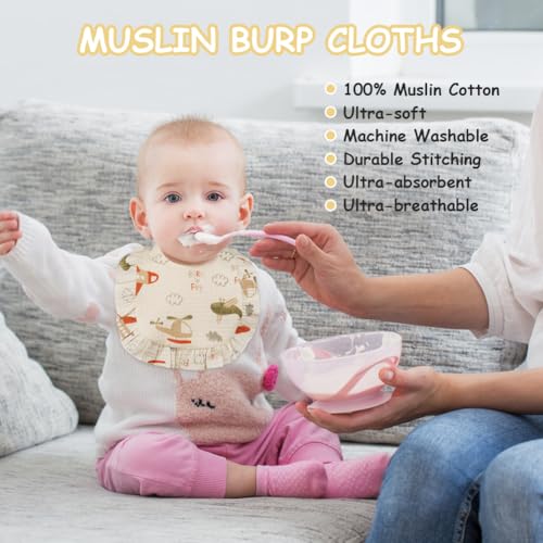 Vicloon 3Pcs-Pattern 2 Cotton Teething Wave Design Bibs, Waterproof, Unisex Baby Bibs for Newborns Toddlers, Babies - Image 4