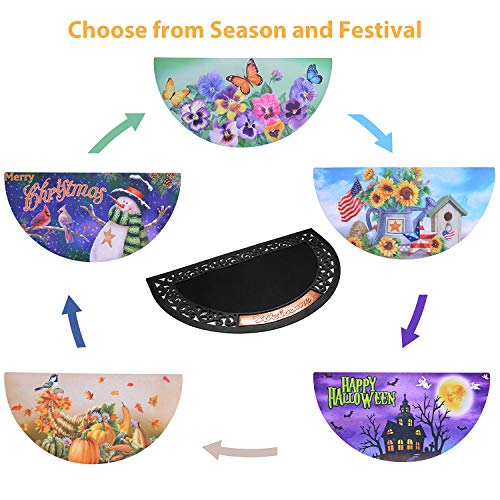 Melunar Interchangeable Doormat, 6 PCS Seasons Doormat, Half Moon Mat Easy to Clean, Half Moon Mat, Indoor Outdoor Door Rug for Spring, Fourth of July, Halloween, Thanksgiving Day, Christmas